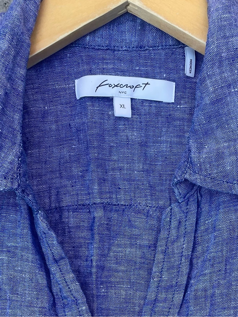 Foxcroft NYC 100% Linen Button Front Shirt XL Blue Relaxed Fit - Picture 8 of 8